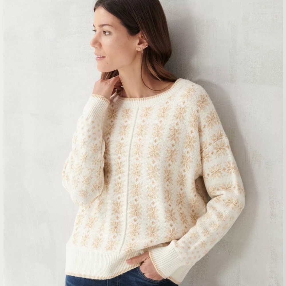 Lucky Brand Shine Intarisa Gold Snowflake Crew Neck Sweater
